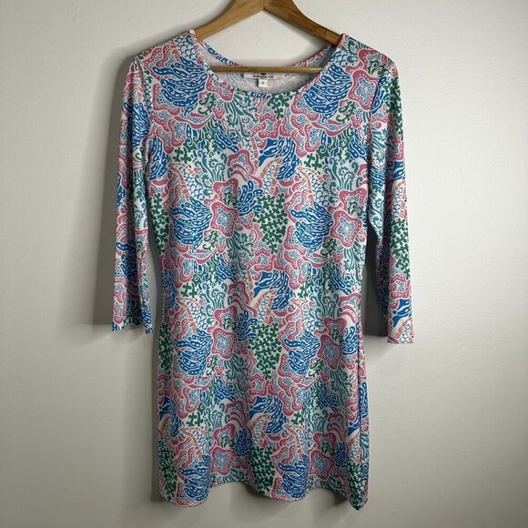 Jean-Pierre Klifa Paris Dress Sz Small Multicolor Coral Abstract Resortwear Maui - Picture 1 of 13